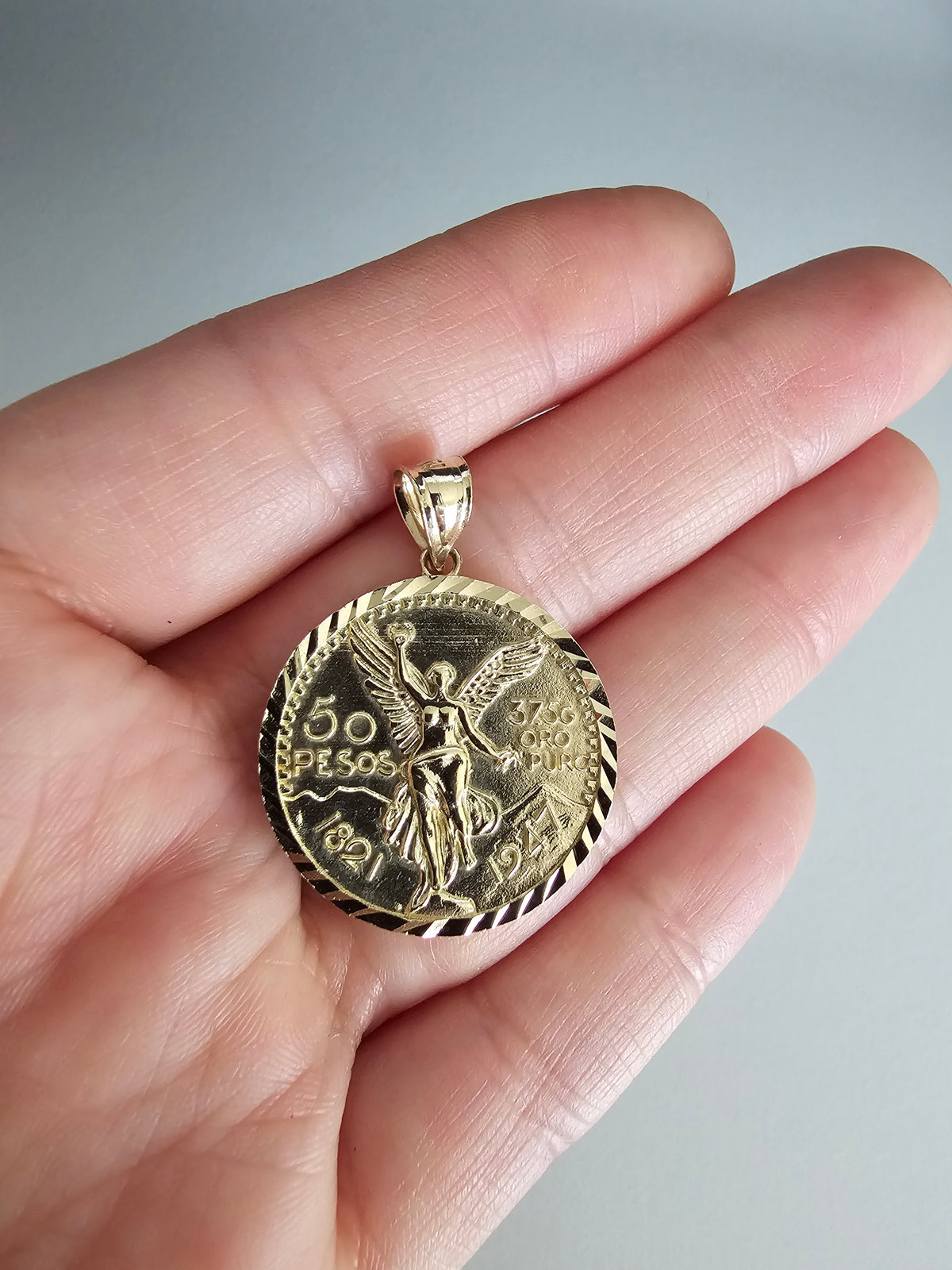 14k Solid Gold Centenario Pendant