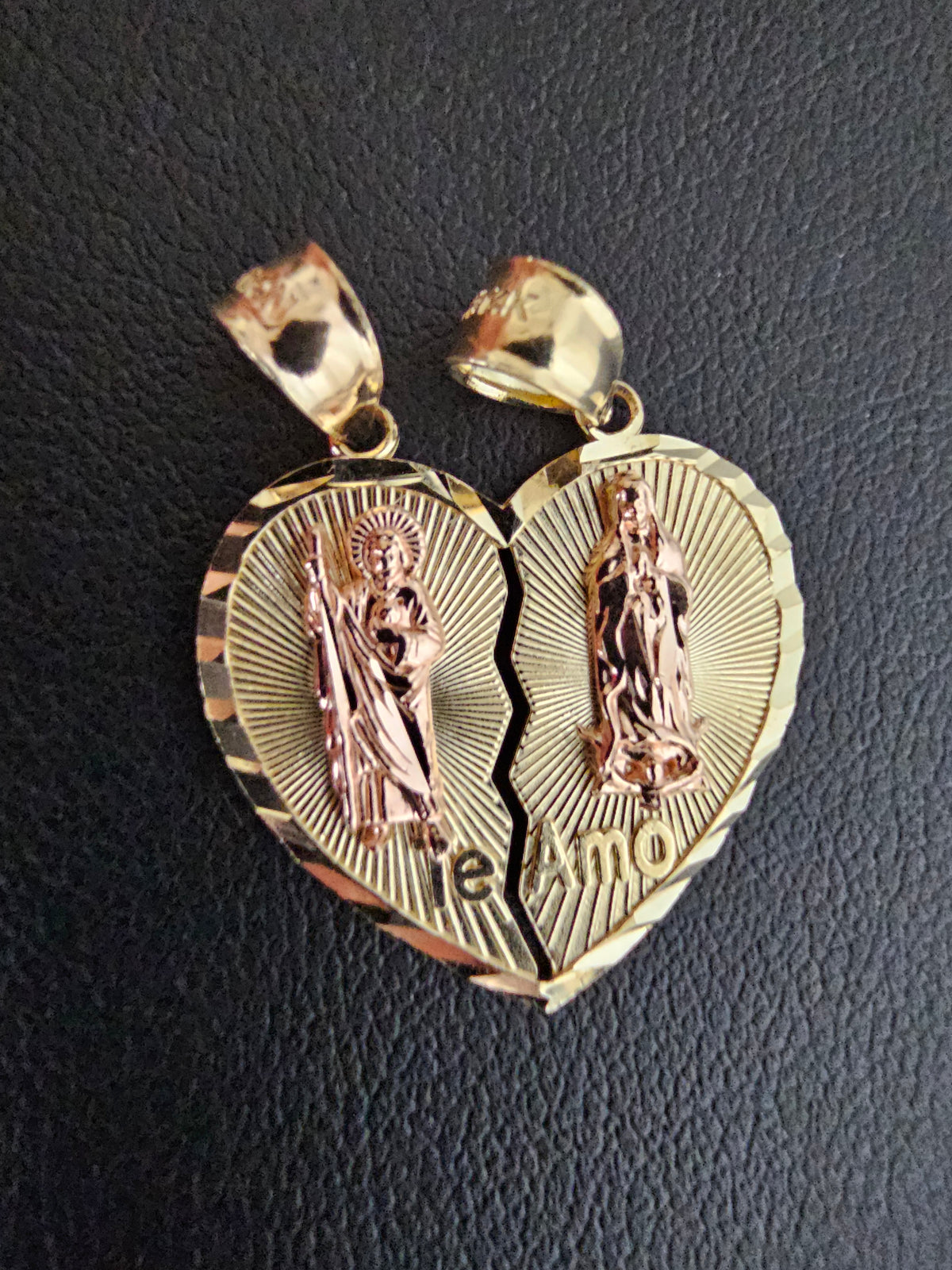 14k Solid Gold Virgin Mary and San Judas Tadeo Pendant
